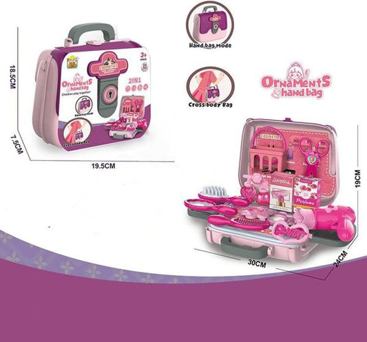 24 Pcs Girls Fashion Beauty Salon Toys, Early Education Toys, Kids Makeup Kit, Dress Up Pretend Play With Toy Hairdryer, Comb, Portable Case, Premium Gifts For Toddler Girls (cosmetic Bag)