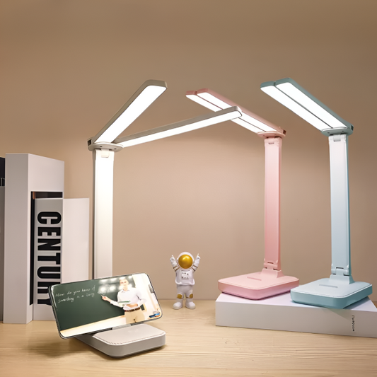 Foldable Double Head Reading Led Desk Lamp | 3 Levels Dimmable Touch Table Night Light – Usb Rechargeable (random Color)